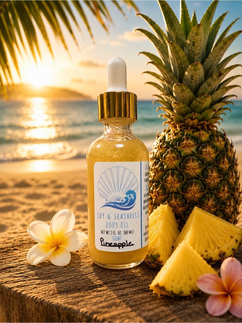 Hand Crafted “Pineapple” Scented Body Oil by Sky & Seashells Skincare